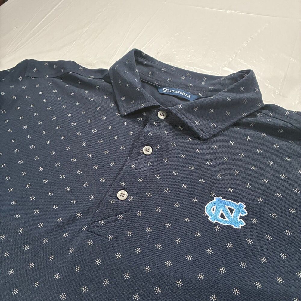 North Carolina Tar Heels Shirt Mens XL Navy Blue Cutter Buck Geometric Golf NCAA